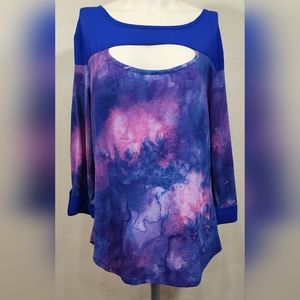 Ashley Blue  Multicolor 3/4 Sleeve Top L